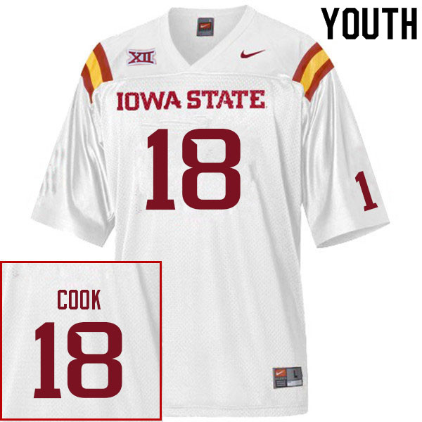 Iowa State Cyclones Youth #18 Ashton Cook Nike NCAA Authentic White College Stitched Football Jersey EI42T44GJ